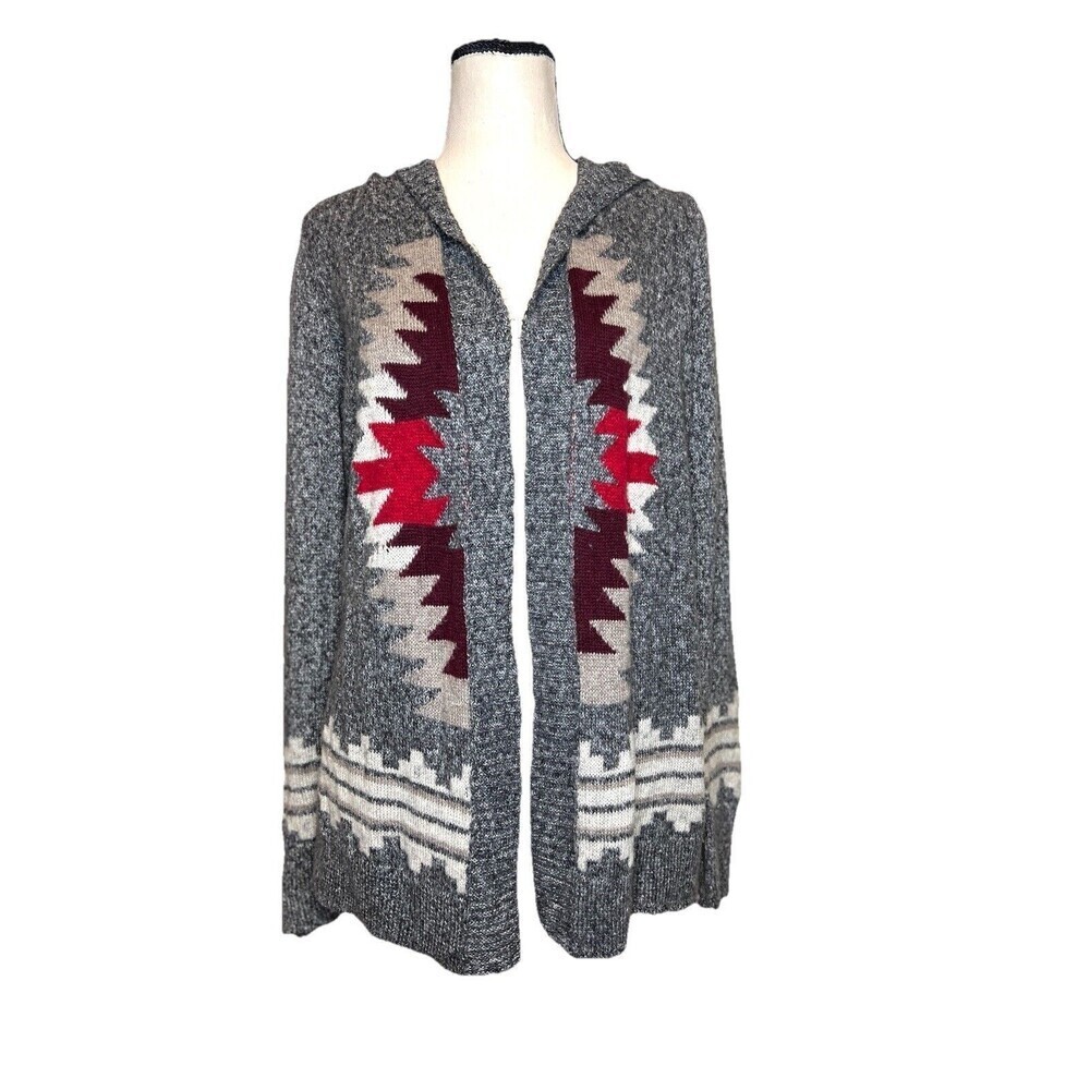 Hollister Open Front Hooded Cardigan Sweater Aztec Southwestern‎ Women XS